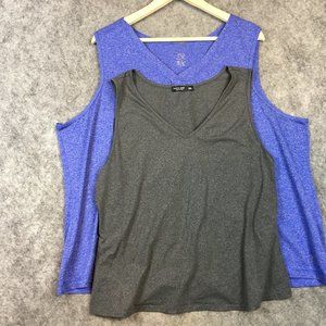 Shein Tank Top 1X 3X Lot of 2 Solid Blue Gray V Neck Workout Dri More Athleisure